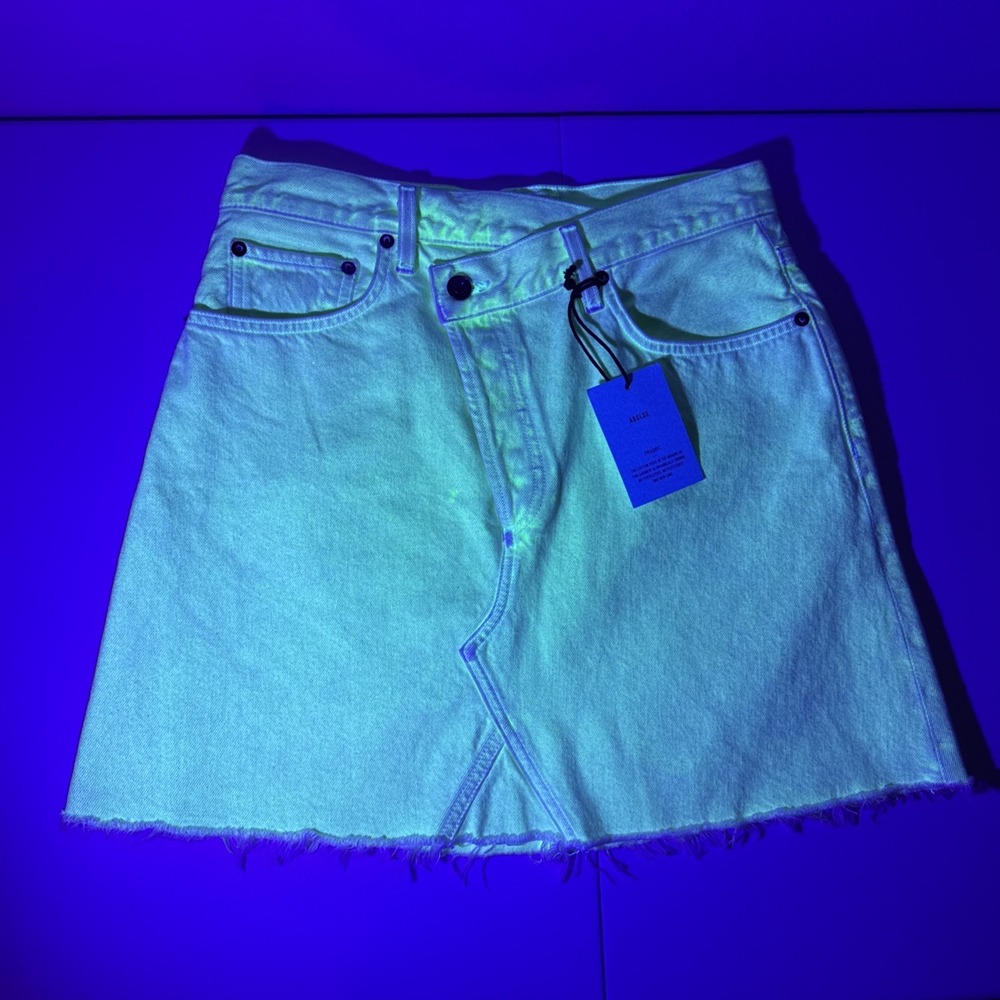 AGOLDE Criss Cross High Rise Denim Mini skirt 27 Lime Green $265 Made in USA - Picture 2 of 16
